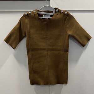 Carmen Marc Valvo Olive Green Short Sleeve Knit Sweater Top (NWT) - Size XS